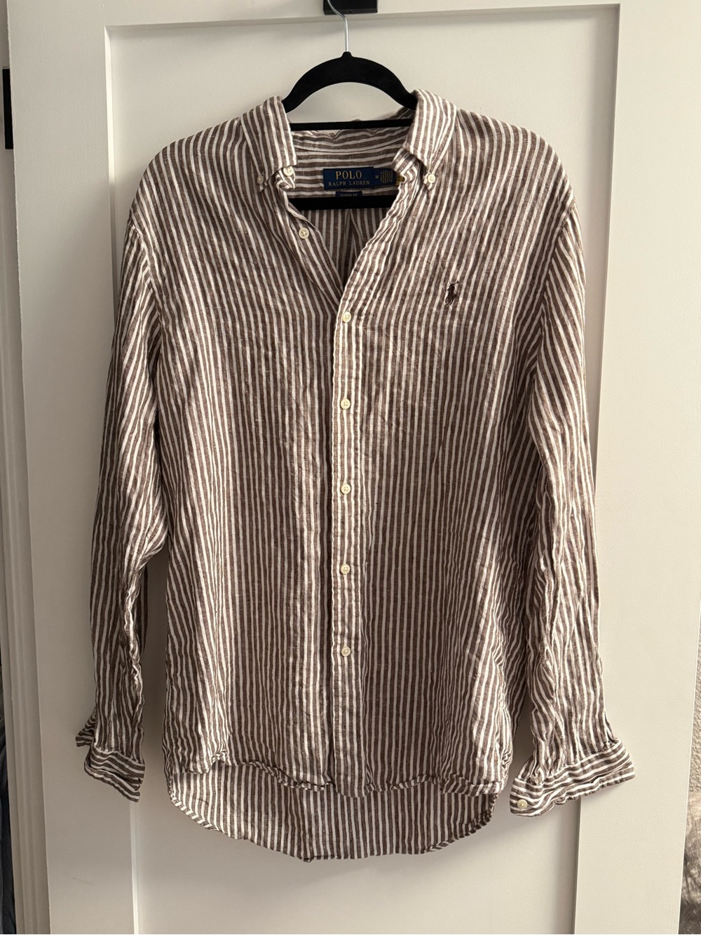 Ralph Lauren Brown & White Striped Linen Button-Down Shirt